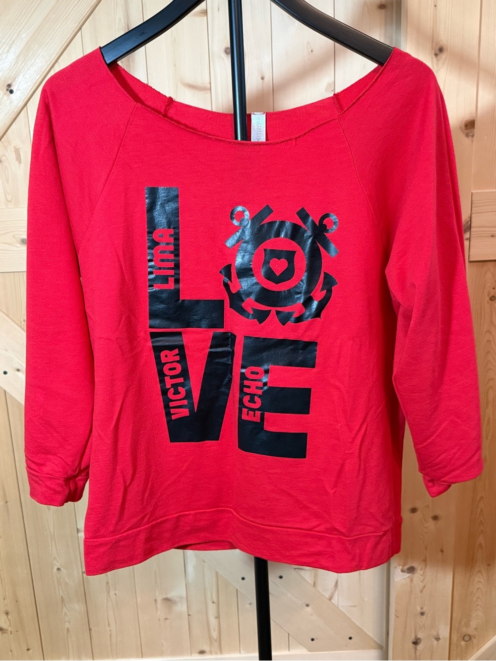 Next Level Apparel Red Graphic LOVE Boatneck Sweatshirt